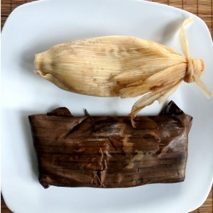 Corn and banana leaves tamal